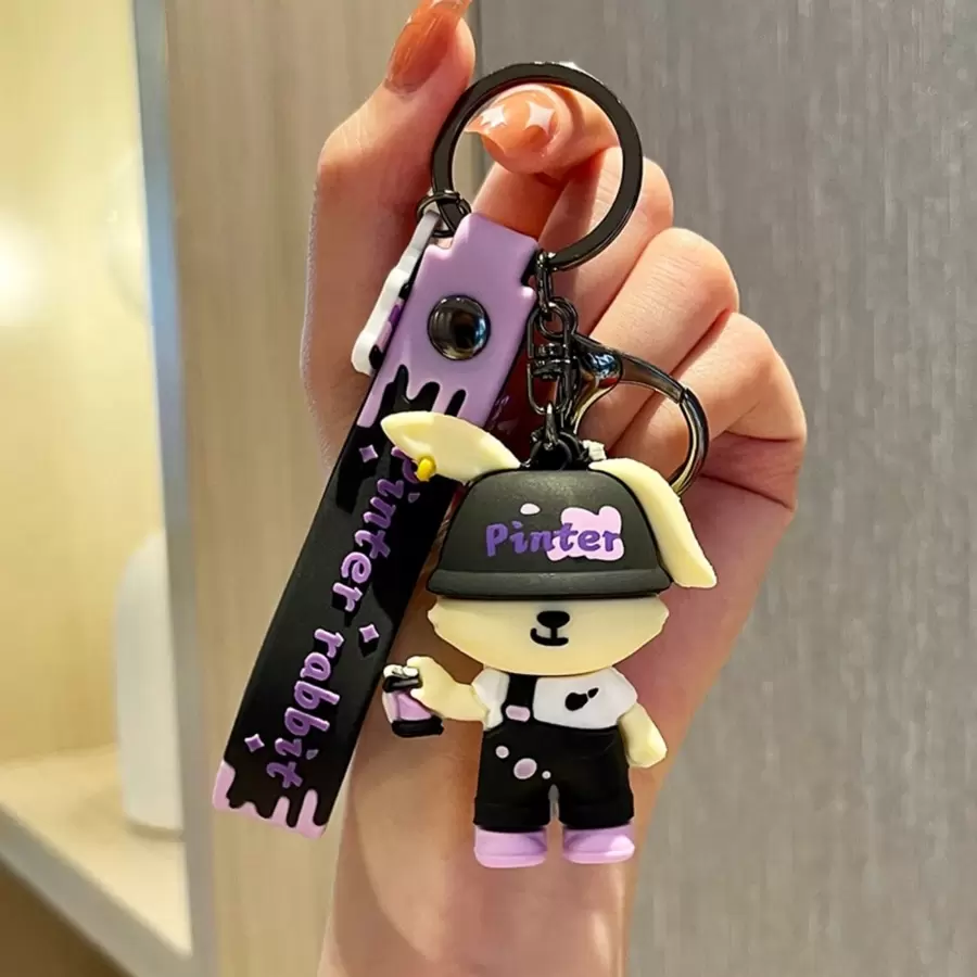 Original Street Style Cool Rabbit Car Keychain For Girls, Exquisite & Lovely Backpack & Bag Pendant Doll Keychain, Fashionable Gift - Purple - View 1