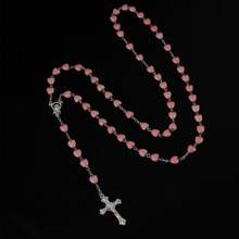 1入組優雅合金交叉&心形吊墜項鍊適合女士,合適的適用於購物和約會 - 粉色 - 查看 3