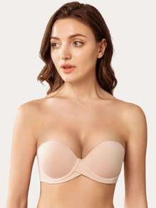 Heavy Padded Push Up Underwire Strapless Bra, Lingerie - Apricot - View 3