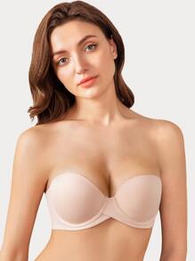 Heavy Padded Push Up Underwire Strapless Bra, Lingerie - Apricot - View 5