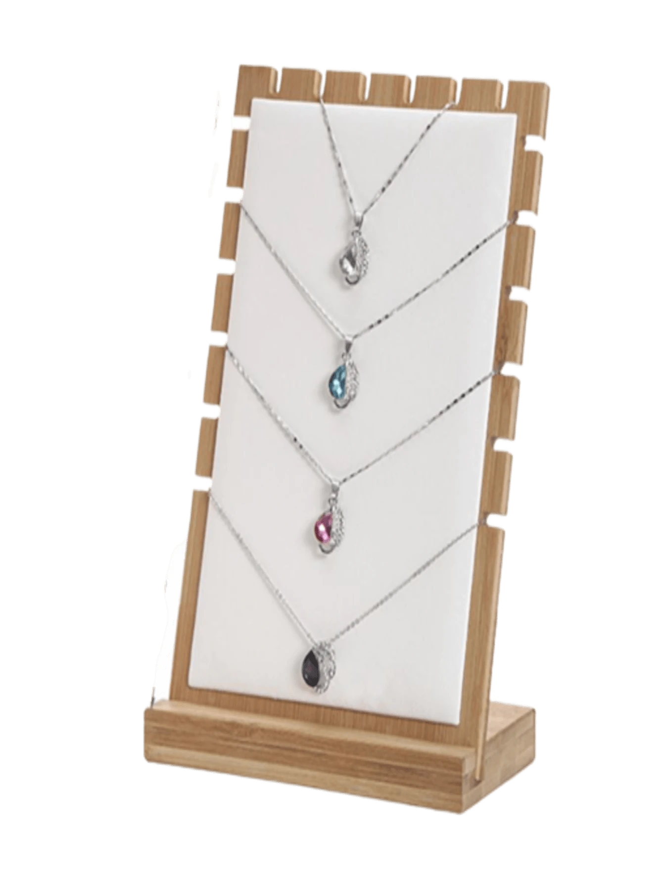 Exhibidor De Cadenas Collar 6 Piezas En Madera Joyería - Blanco - Ver 1