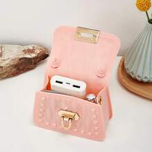 Mini Đúng mốt PVC Flip Che phủ Túi xách tay Với Kim loại Chuỗi - Hồng - Xem 6