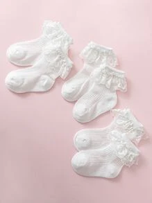 3 pares/paquete Calcetines estilo princesa encaje blanco malla transpirable con con patrón floral para uso diario