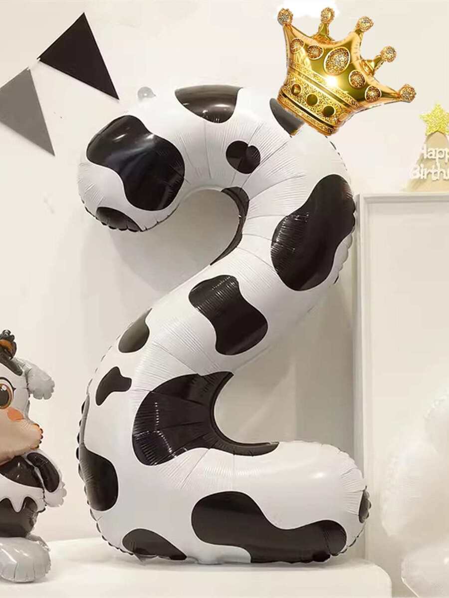 Bóng bay họa tiết bò 40 inch màu lá kim loại số có vương miện 1 2 3 4 5 6 7 chủ đề trang trí tiệc sinh nhật trang trại động vật vật dụng trang trí trở lại trường ngày lễ tình nhân - Nhiều màu - Xem 1