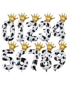 Bóng bay họa tiết bò 40 inch màu lá kim loại số có vương miện 1 2 3 4 5 6 7 chủ đề trang trí tiệc sinh nhật trang trại động vật vật dụng trang trí trở lại trường ngày lễ tình nhân - Nhiều màu - Xem 3