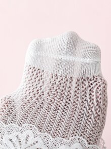 3 pares/paquete Calcetines estilo princesa encaje blanco malla transpirable con con patrón floral para uso diario