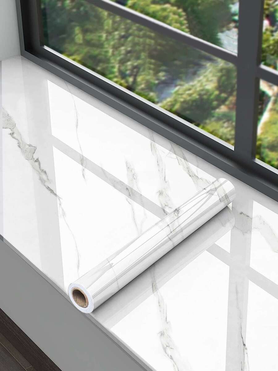 1pc White Marble Kitchen Stove Film Waterproof Self-Adhesive Kitchen Oil-Proof Sticker Cabinet Desktop Protection Refurbishment Film Furniture Renovation Marble Film Self-Adhesive Wallpaper, Stickers, Wall Decal, Vinyl Decal For Home Decorations, Spring Decoration Items Refresh Your Home, Rama Decoration Stickers Gifts Birthday Graduation - White - View 1