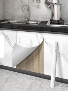 1pc White Marble Kitchen Stove Film Waterproof Self-Adhesive Kitchen Oil-Proof Sticker Cabinet Desktop Protection Refurbishment Film Furniture Renovation Marble Film Self-Adhesive Wallpaper, Stickers, Wall Decal, Vinyl Decal For Home Decorations, Spring Decoration Items Refresh Your Home, Rama Decoration Stickers Gifts Birthday Graduation - White - View 4