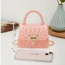 Mini Đúng mốt PVC Flip Che phủ Túi xách tay Với Kim loại Chuỗi - Hồng - Xem 2