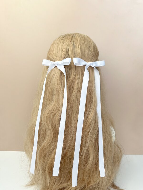 2pcs Simple Bowknot Design Long Ribbon Hair Clip For Back To School Cute Valentine's Day Valentines,Hair Accessories,Hair Barrettes Hair Clips Claw Clips Hair Claws