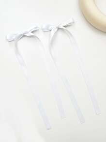 2pcs Simple Bowknot Design Long Ribbon Hair Clip For Back To School Cute Valentine's Day Valentines, Hair Accessories, Hair Barrettes Hair Clips Hair Claws, School Stuff, Elegant, College, Bows, Head Accessories, Hairpin - White - View 2