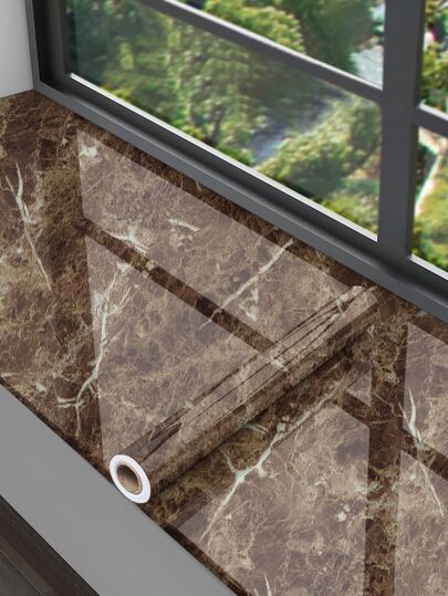 1pc Brown Marble Kitchen Stove Film Waterproof Self-Adhesive Kitchen Oil-Proof Sticker Cabinet Desktop Protection Refurbishment Film Furniture Renovation Marble Film Self-Adhesive Wallpaper, Stickers, Wall Decal, Vinyl Decal For Home Decorations, Spring Decoration Items Refresh Your Home, Rama Decoration Stickers