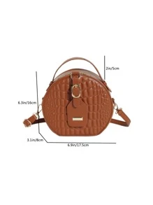 Túi xách tròn nhỏ mini cho nữ họa tiết cá sấu Túi đeo chéo cổ điển - màu nâu - Xem 6