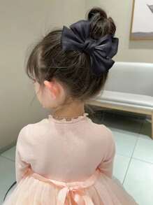 1pc Girls' Black Satin Bowknot Bun Hair Clip For Festival - Black - View 2