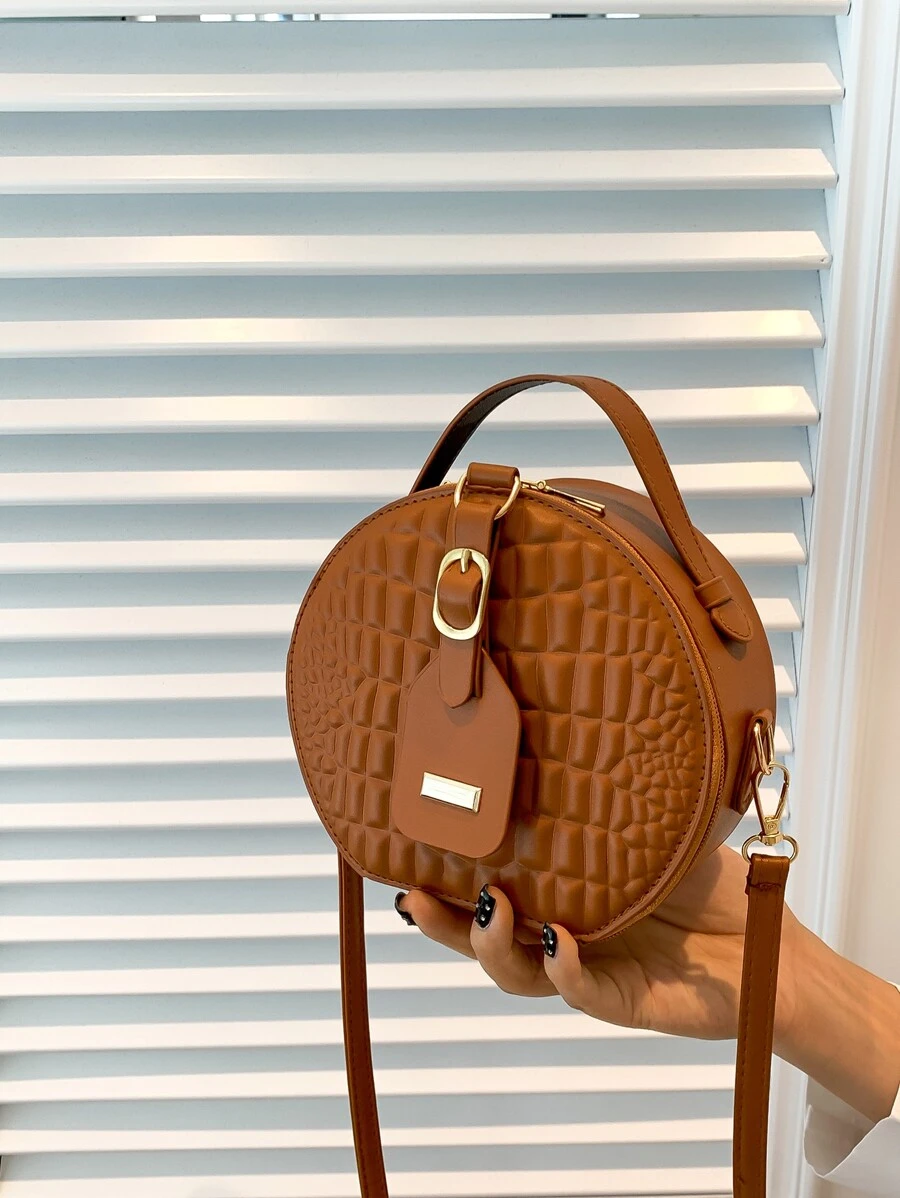 Túi xách tròn nhỏ mini cho nữ họa tiết cá sấu Túi đeo chéo cổ điển - màu nâu - Xem 1