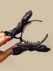 1pc Girls' Black Satin Bowknot Bun Hair Clip For Festival - Black - View 4