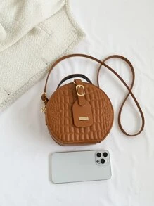 Túi xách tròn nhỏ mini cho nữ họa tiết cá sấu Túi đeo chéo cổ điển - màu nâu - Xem 3