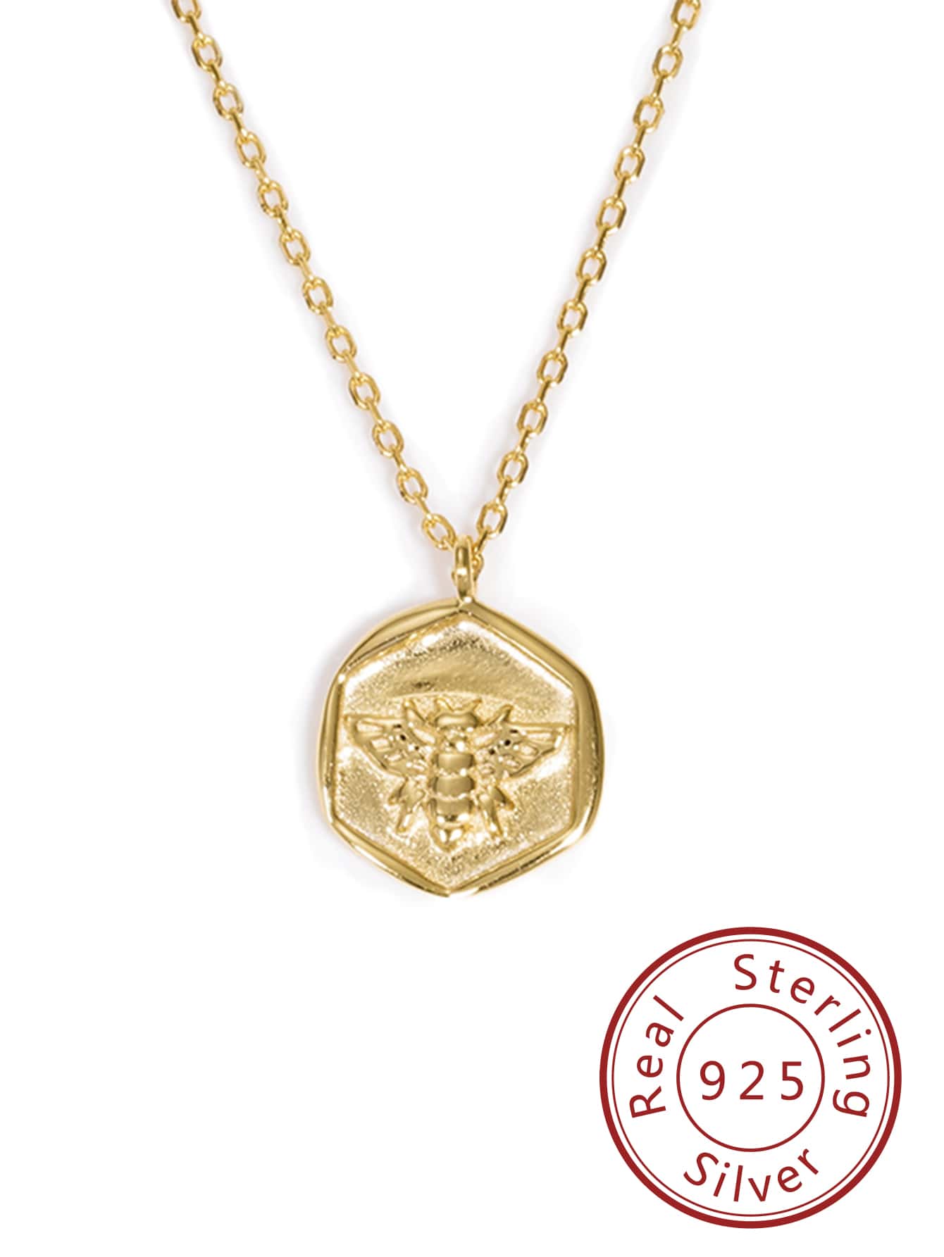 S925純銀項鍊帶蜜蜂吊墜,簡約風格,多用途時尚女性鎖骨鏈條 - 金黃色 - 查看 1