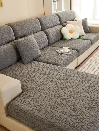 1pc Macrame Solid Color Elastic Sofa Cover With Leaf Design, Anti-scratch And Dustproof, All-inclusive