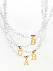 1 Vòng Cổ Đính Hạt Ngọc Trai Giả 26 Chữ Cái Dành Cho Nữ, Thích Hợp Để Đeo Hàng Ngày Với Thiết Kế Đơn Giản Nhưng Thanh Lịch - Nhiều màu - Xem 3