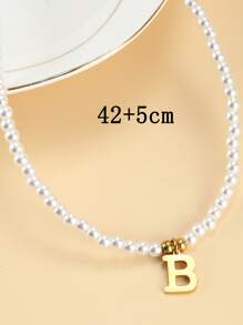1 Vòng Cổ Đính Hạt Ngọc Trai Giả 26 Chữ Cái Dành Cho Nữ, Thích Hợp Để Đeo Hàng Ngày Với Thiết Kế Đơn Giản Nhưng Thanh Lịch - Nhiều màu - Xem 4