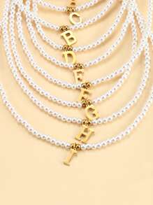 1 Vòng Cổ Đính Hạt Ngọc Trai Giả 26 Chữ Cái Dành Cho Nữ, Thích Hợp Để Đeo Hàng Ngày Với Thiết Kế Đơn Giản Nhưng Thanh Lịch - Nhiều màu - Xem 5