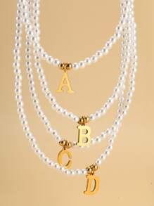 1 Vòng Cổ Đính Hạt Ngọc Trai Giả 26 Chữ Cái Dành Cho Nữ, Thích Hợp Để Đeo Hàng Ngày Với Thiết Kế Đơn Giản Nhưng Thanh Lịch - Nhiều màu - Xem 2