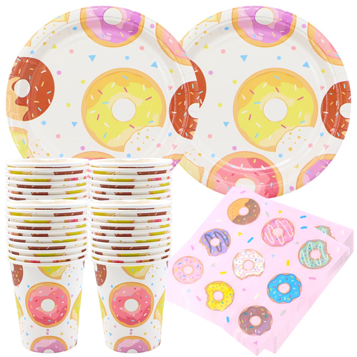 Donut Party Plates, Napkins and Cups Sets for Donut Grow Up Themed