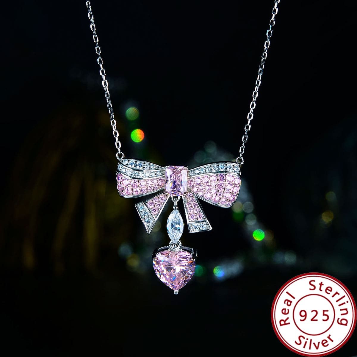 心10*10mm明亮切粉色的立方氧化鋯蝴蝶結時尚百搭環適合女士