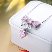 心10*10mm明亮切粉色的立方氧化鋯蝴蝶結時尚百搭環適合女士