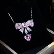 心10*10mm明亮切粉色的立方氧化鋯蝴蝶結時尚百搭環適合女士