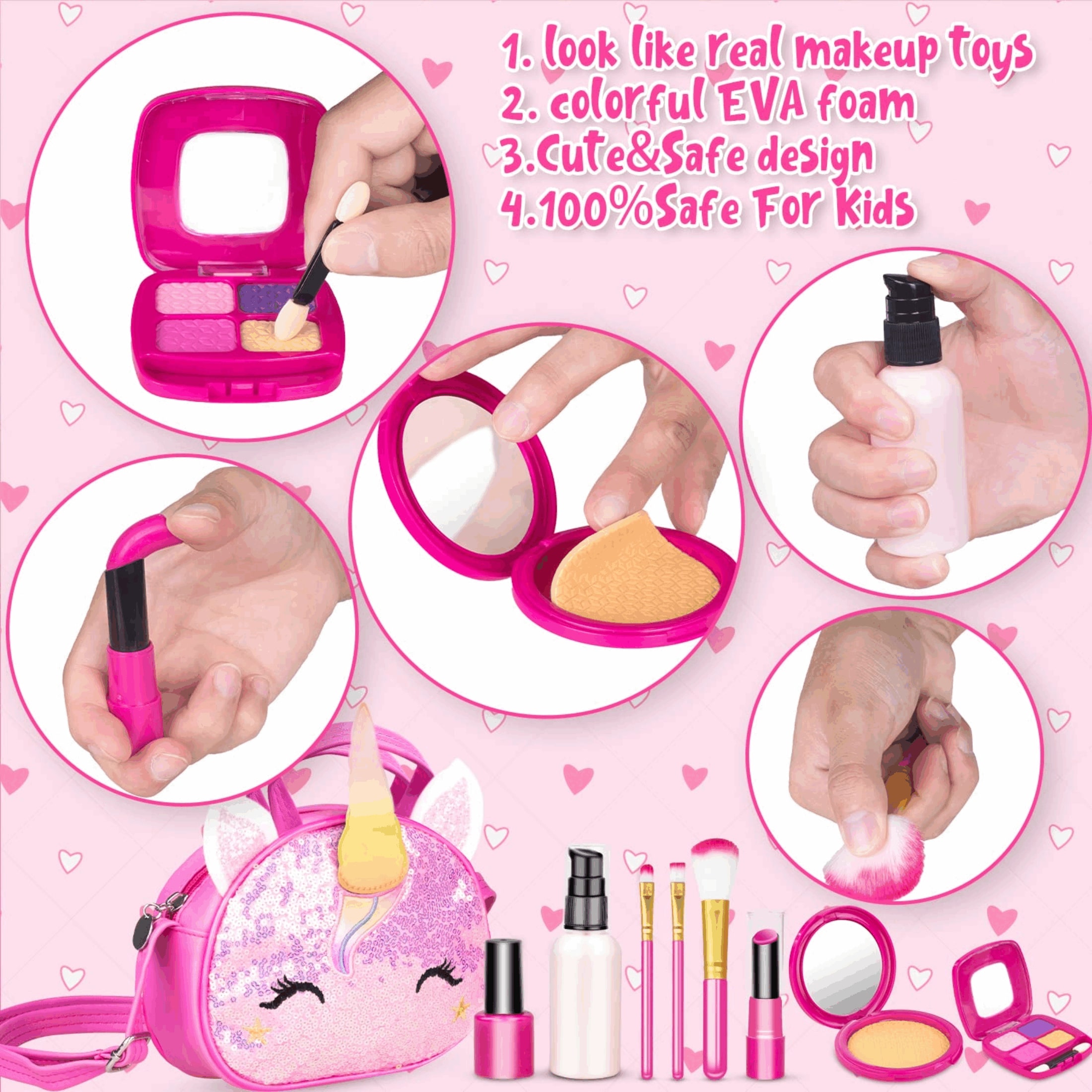 Kids Makeup Kit for Girls, Pretend Makeup Play Set with Unicorn