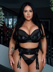 5 piezas Set de lencería de malla con aro con liga