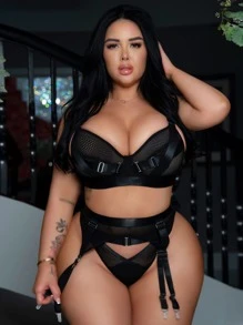 5 piezas Set de lencería de malla con aro con liga