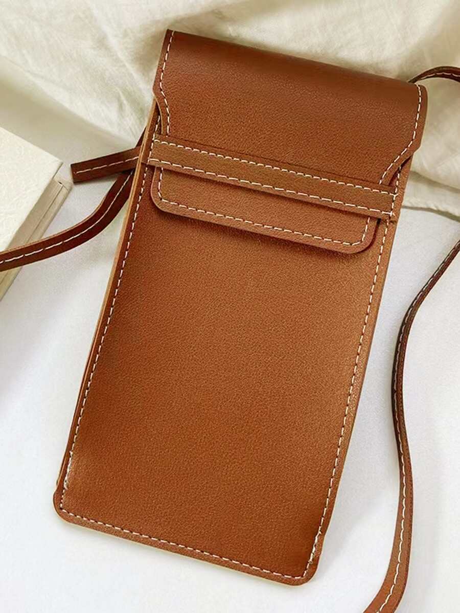 1pc Portable Crossbody Leather Bag Multifunctional Eyeglasses Storage Case - Camel - View 1