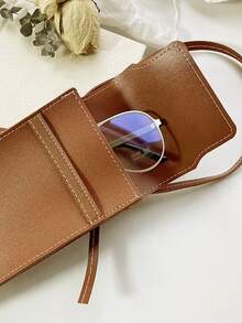 1pc Portable Crossbody Leather Bag Multifunctional Eyeglasses Storage Case - Camel - View 4