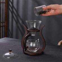 RORA 玻璃茶壺套裝，半自動沖泡帶泡茶器功夫風垂墜式木製茶具套裝 - 無色 - 查看 4