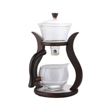 RORA 玻璃茶壺套裝，半自動沖泡帶泡茶器功夫風垂墜式木製茶具套裝 - 無色 - 查看 1