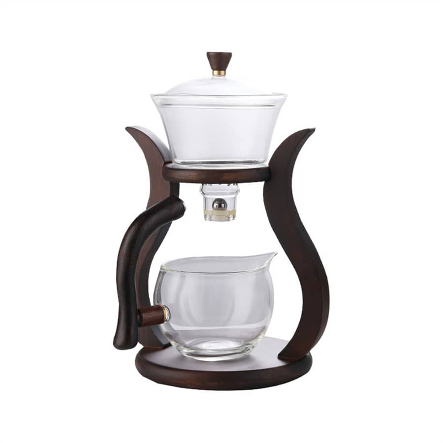 RORA 玻璃茶壺套裝，半自動沖泡帶泡茶器功夫風垂墜式木製茶具套裝 - 無色 - 查看 1