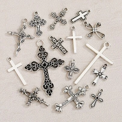 15 piezas Accesorios de joyería de aleación DIY Colgante de cruz retro personalizado Pulsera Collar Pendientes Colgante