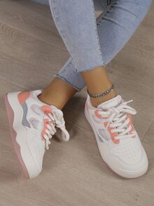 運動鞋適合女士,撞色前綁帶跑步鞋 - 粉色 - 查看 5