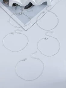 5入組/套時尚極簡鏈條,球和釘珠設計腳錬適合女孩,裝飾用品禮品 - 銀色 - 查看 3