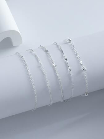5入組/套時尚極簡鏈條,球和釘珠設計腳錬適合女孩,裝飾用品禮品