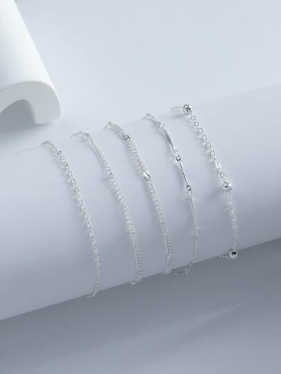 5入組/套時尚極簡鏈條,球和釘珠設計腳錬適合女孩,裝飾用品禮品