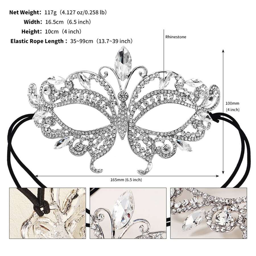 1 件奢华公主水钻装饰眼镜复古欧美风格派对女舞会眼镜礼物万圣节 - 白色 - 查看 1