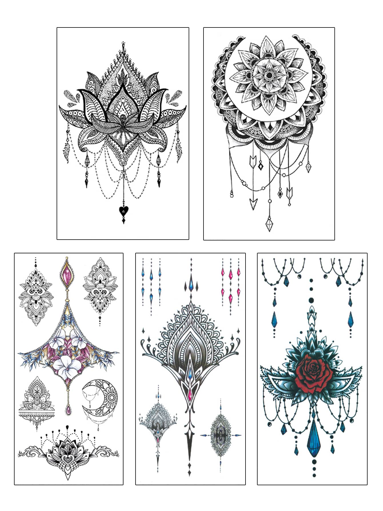 1set/5pcs Temporary Tattoo Stickers For Women's Chest Area - Black - View 1