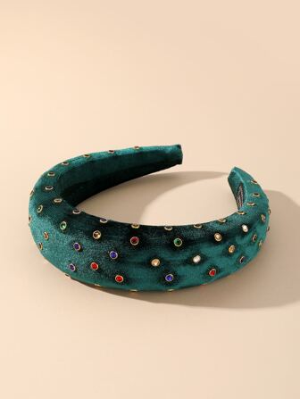 Wide Bejeweled Metal Velvet Sponge Headband Hair Accessory