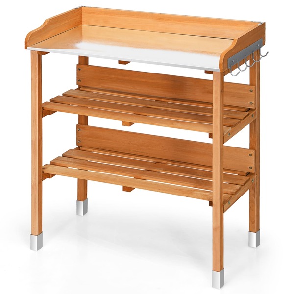 Lifezeal Garden Wooden Potting Bench Work Station Table Tool Storage Shelf W/Hook