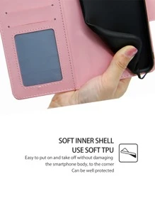 keyunfei علبة حامل بطاقة باللون الوردي قطعة واحدة متوافقة مع هاتف 16 مع إطار صورة ووظيفة محفظة متوافقة مع هواتف Apple 11, 12, 13, 14, 15 Pro Max، Galaxy S21 FE, Y7A, M3 Pro، Redmi Note 12 4G، OnePlus 8T، Realme C11، OPPO RENO 7 4G، Honor X7a