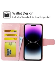 keyunfei علبة حامل بطاقة باللون الوردي قطعة واحدة متوافقة مع هاتف 16 مع إطار صورة ووظيفة محفظة متوافقة مع هواتف Apple 11, 12, 13, 14, 15 Pro Max، Galaxy S21 FE, Y7A, M3 Pro، Redmi Note 12 4G، OnePlus 8T، Realme C11، OPPO RENO 7 4G، Honor X7a